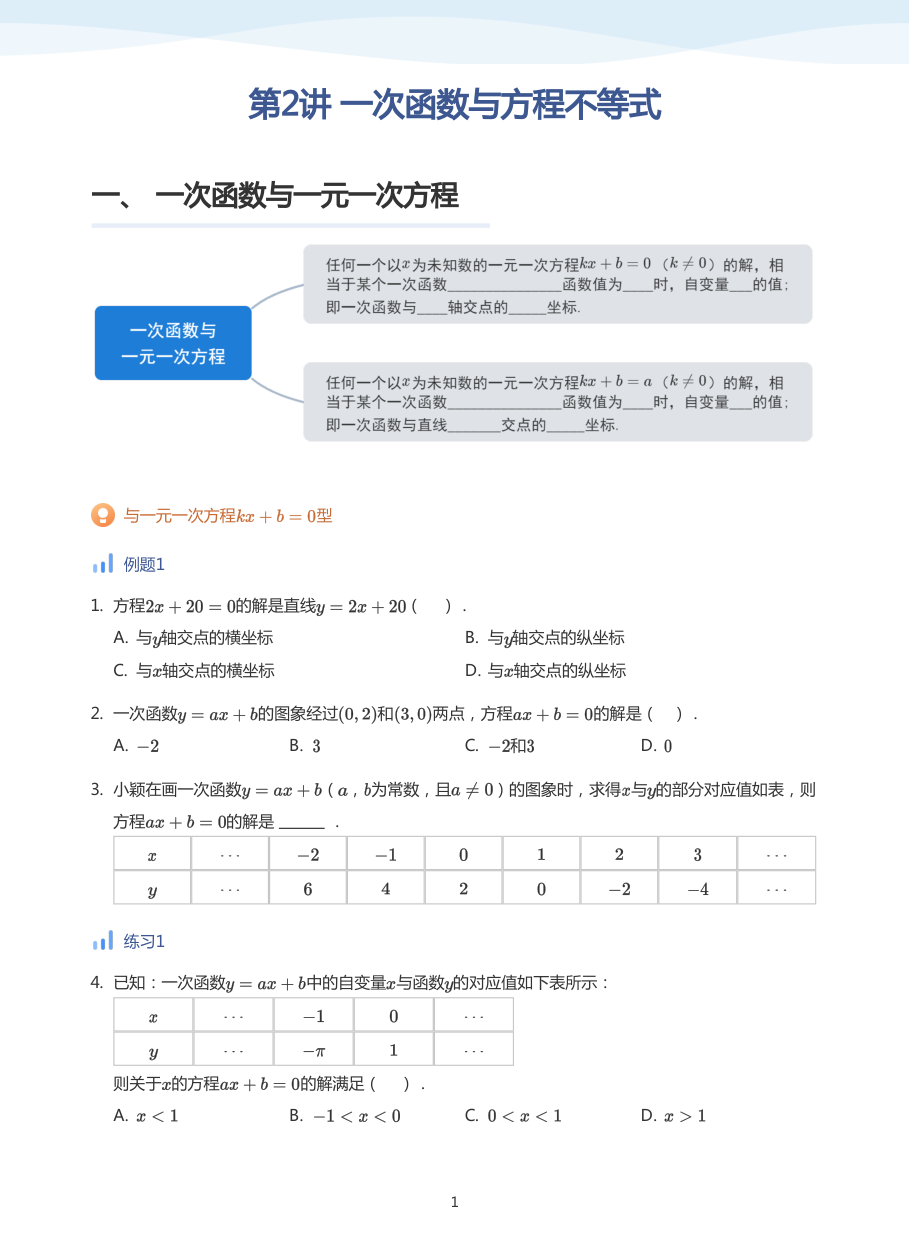 第2讲 一次函数与方程不等式(学生版).pdf 第 1 页